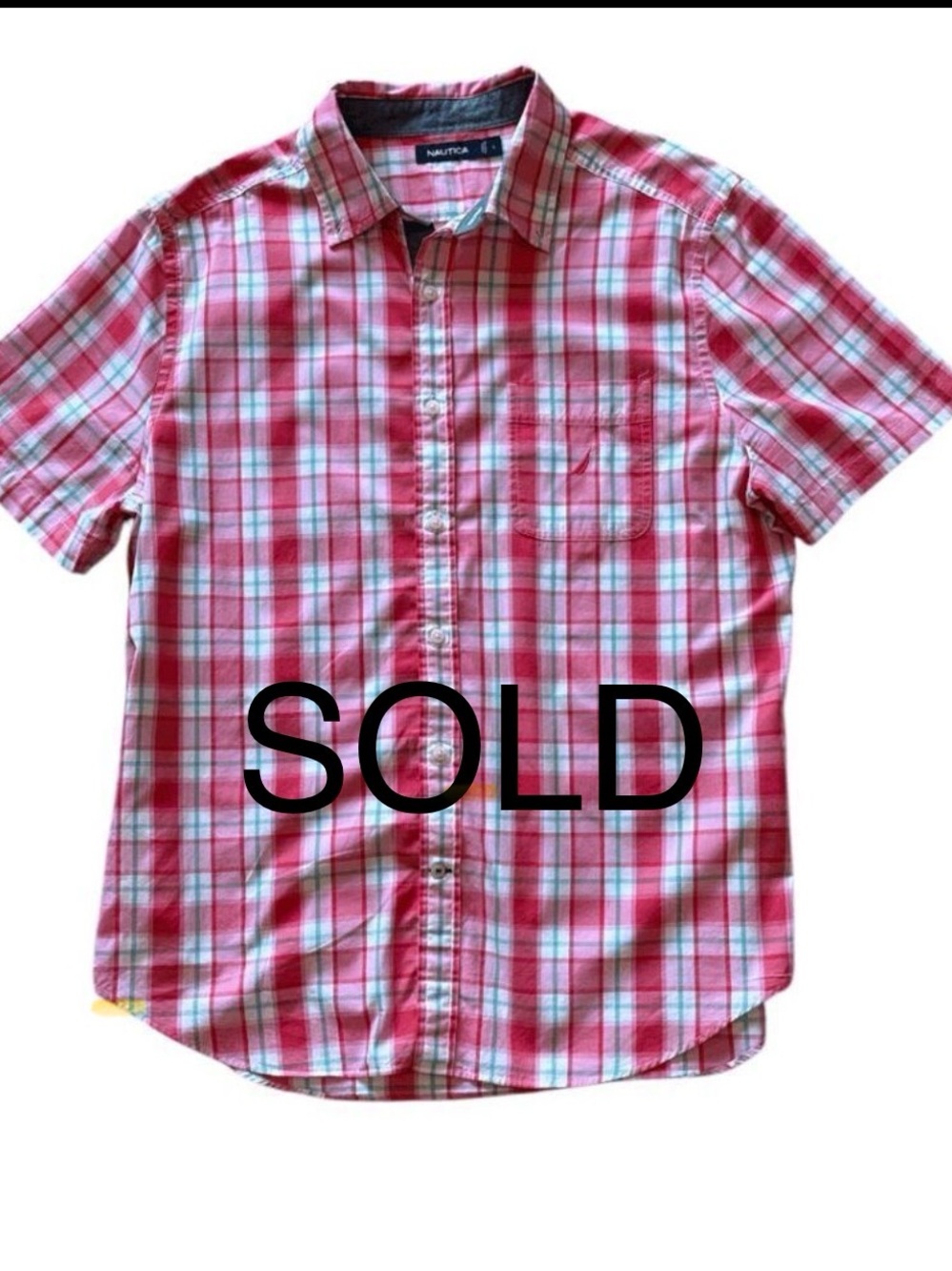 Men's Salmon Plaid Nautica 100% Cotton ‎ Button Down Shirt Size Large
